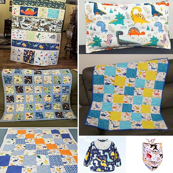 Hanjunzhao Dinosaur Cotton Fabric Squares 10x10, Dinosaurs Layer Cake Fabric Clearance for Quilting 10 inch, Layer Cakes 10 inch Squares for Quilting, Baby Boy Blanket, Room Decor, and Crafts