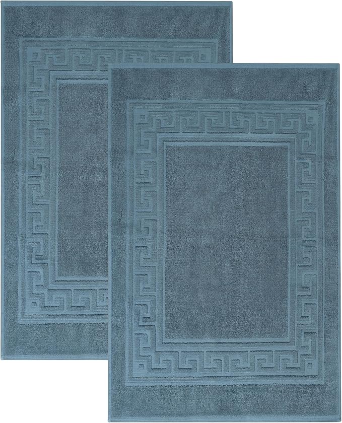 Superior Heavyweight Cotton Bath Mats, 2-Piece Rugs For Bathroom Accessories, Washable Rug For Shower, Toilet, Modern Decor, No Backing, Luxury Hotel And Spa Quality, Set of 2, 22" x 35", Sapphire