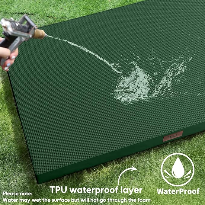 Tail Stories Outdoor All Weather Large Dog Bed, Waterproof Dog Bed for Large Dogs 36x27 Inch, Orthopedic Egg Crate Foam Pet Bed with Washable Removable Oxford Cooling Cover, Dark Green