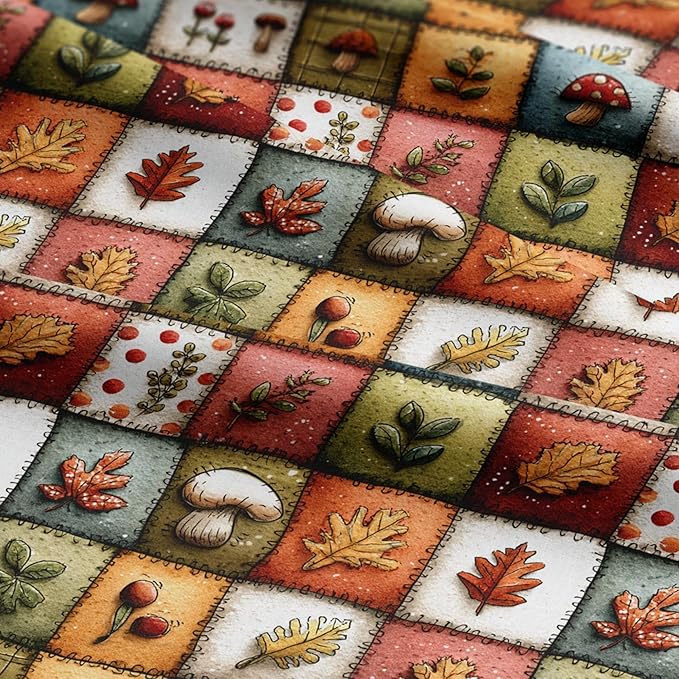 Autumn Forest Patchwork Cotton Fabric – Premium Turkish Printed Cotton 140 GSM, Pre-Cut 61 x 36.6 Inches, Fall Quilting & Sewing Fabric for Crafts, Home Decor & DIY Projects