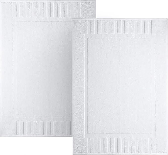 White Classic Luxury Bath Mat Floor Towel Set - Absorbent Cotton Hotel Spa Shower/Bathtub Mats [Not a Bathroom Rug] 22"x34" | 2 Pack | White
