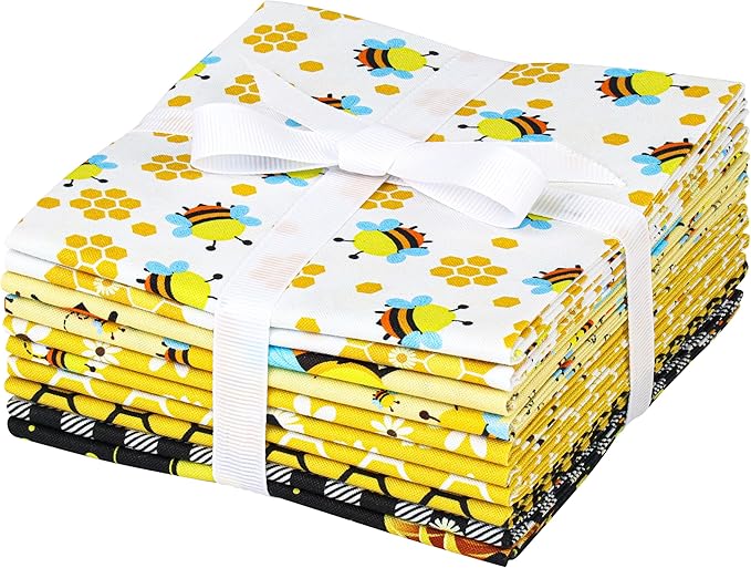 Craftido -25 Options- 100% Cotton Quilting Fabric Bundles 10pcs Fat Quarters 18”x21”-Medium Weight 5.2 oz- Soft Cotton for Quilting, Sewing Project, Patchwork, DIY Crafts – Honey Bees