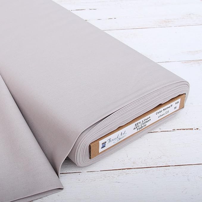 10 Yard Cut of Threadart Linen Fabric - Premium Cotton Linen Fabric for Embroidery, Cross Stitch, Apparel, Canvas, Home Décor- 55" Width - Silver