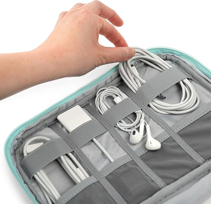 PAVILIA Soft Electronic Organizer Travel Case, Travel Cord Organizer Bag, Small Cable Tech Storage Pouch, Travel Accessories Essentials Must Haves for Mobile Phone, USB, Cord, Charger, Teal