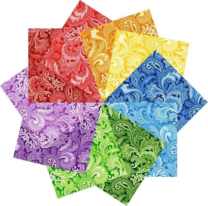 HANPATQUI 50PCS 5 x 5 inch Paisley Printed 100% Cotton Fat Quarters Fabric for Sewing and Quilting Bundles Precut Fabric Square for DIY Craft Patchwork