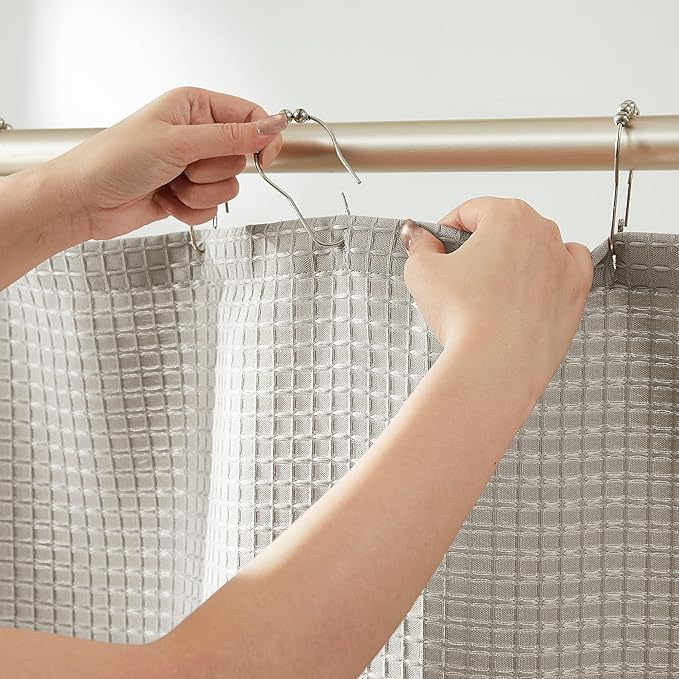 Indecor Home Luxury Waffle Weave Heavy Weight CVC Poly Cotton Blended Fabric Shower Curtain Elegant Hotel Style Fabric for Bathroom, Water Repellent, Machine Washable Taupe Waffle