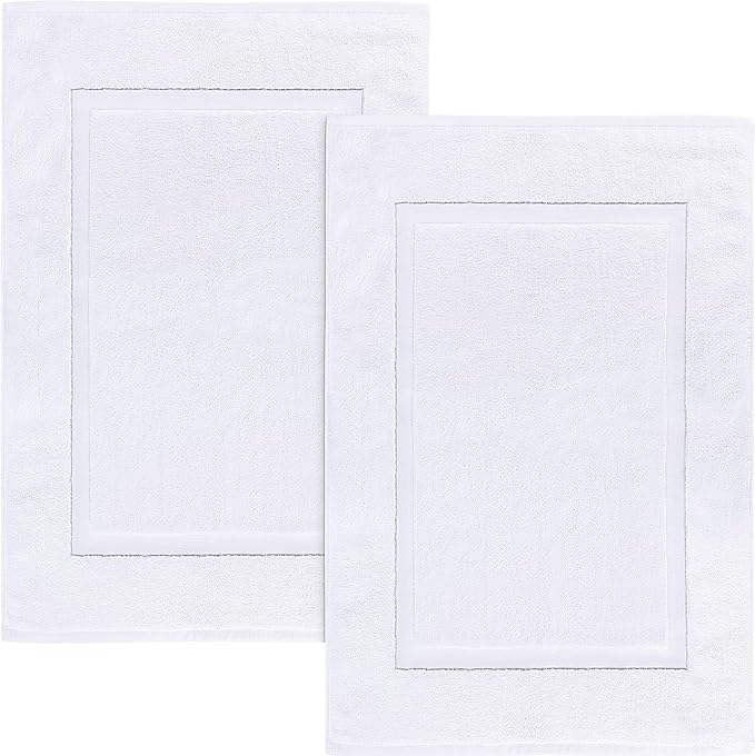 Utopia Towels Cotton Banded Rug, Bath Mats, Not a Bathroom Rug, 21 by 34 Inches, 100% Ring Spun Cotton, Highly Absorbent Shower Bathroom Floor Mat, White, 2 Pack