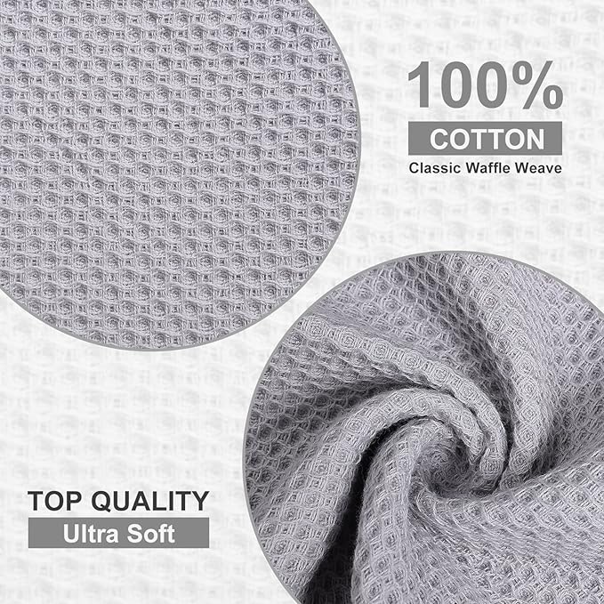 Kitinjoy 100% Cotton Kitchen Dish Cloths, 12 Pack Waffle Weave Ultra Soft Absorbent Dish Towels for Drying Dishes Quick Drying Kitchen Towels Dish Rags, 12 X 12Inch, Light Grey