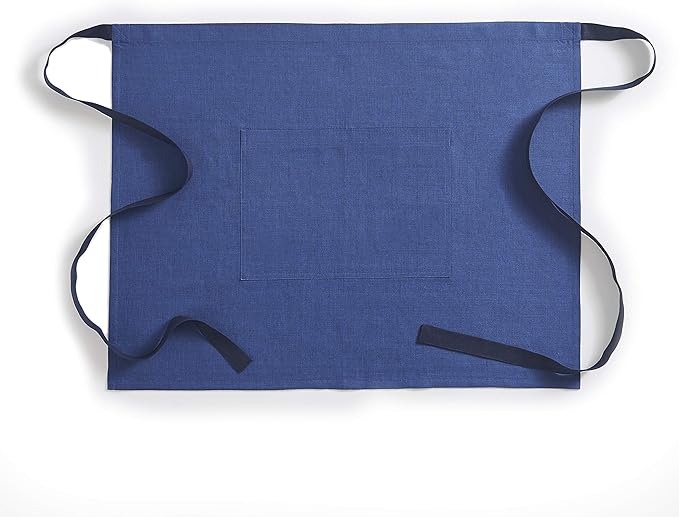 Solino Home Linen Bistro Server Apron - Extra long ties with Pockets - 100% Pure Linen Half Apron for Men and Women