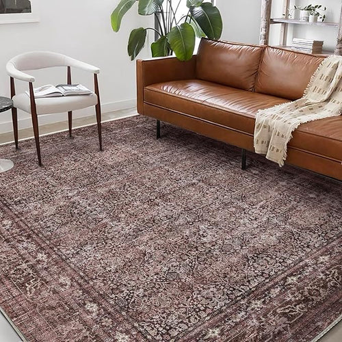 Area Rug 6'x9' Washable Vintage Traditional Floor Cover Thin Retro Kitchen Indoor Distressed Non Slip Carpet for Living Room Bedroom Dining Room