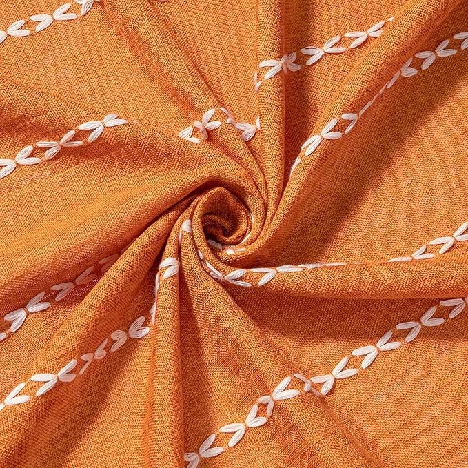 MitoVilla Boho Extra Long Shower Curtain 72 x 84, Orange 84 inch XL Polyester Linen Tassel Fabric Shower Curtain Set with Hooks for Vintage Country Farmhouse Bathroom Decor, Thick & Wrinkle Resistant