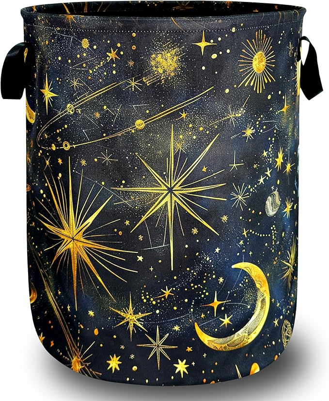 Moon Starry Sky Laundry Hamper Foldable Oxford Cloth Colorful Galaxy Laundry Basket With Handle Portable Clothes Storage Basket Funny Laundry Bag 18.9"x16.5" For Laundry Room/Bedroom/Bathrooms