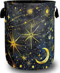 Moon Starry Sky Laundry Hamper Foldable Oxford Cloth Colorful Galaxy Laundry Basket With Handle Portable Clothes Storage Basket Funny Laundry Bag 18.9"x16.5" For Laundry Room/Bedroom/Bathrooms