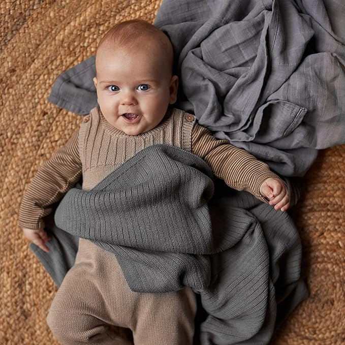 Huxie Swaddle - 100% Organic Cotton - Muslin Swaddle Blankets for Newborn, 47" x 47" 2-Pack (Blush/Soft Grey)