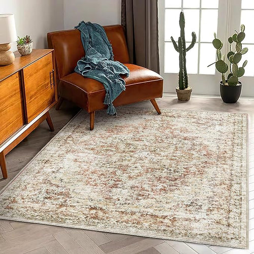 Area Rug 5'x7' Washable Rug Vintage Traditional Floor Cover Thin Retro Kitchen Indoor Distressed Non Slip Carpet for Living Room Bedroom Dining Room