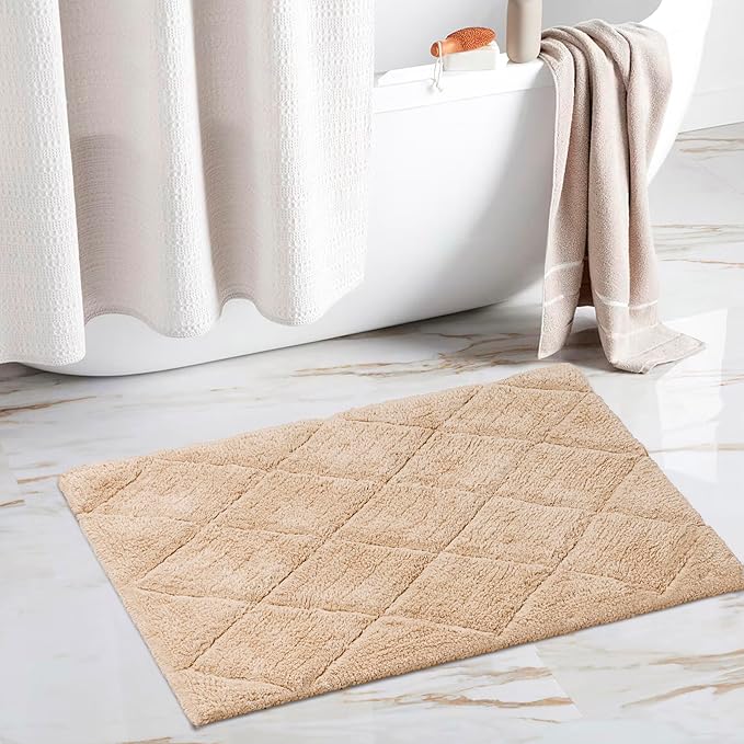 C23 Luxury 2200 GSM Heavyweight Bath Mat | 100% Tufted Cotton | 20"x32" Beige Thick & Plush Bathroom Rug | Ultra-Absorbent, Quick Dry, Anti-Slip Natural Latex Back, Machine Washable, 1 Piec