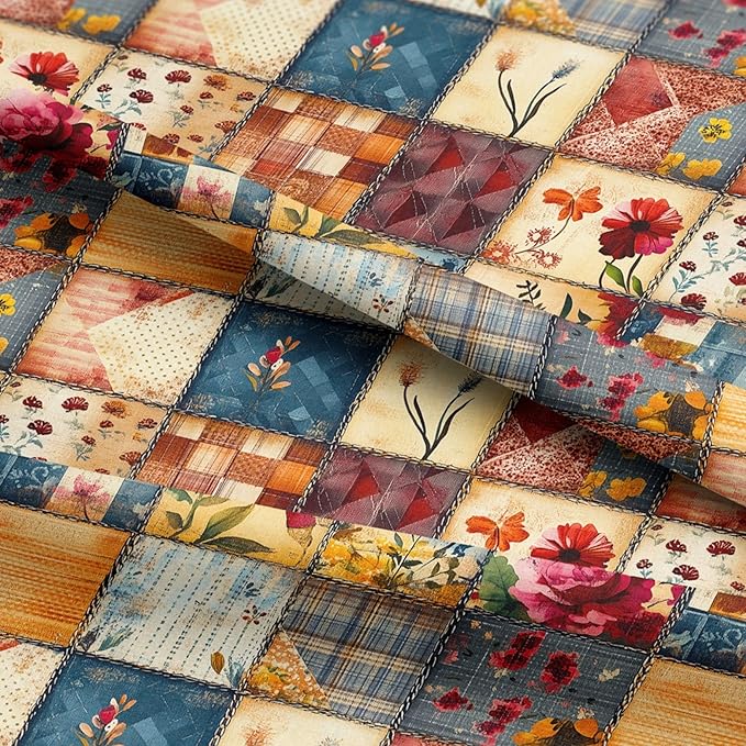 Autumn Meadow Patchwork Cotton Fabric – Premium Turkish Printed Cotton 140 GSM, Panel 61 x 36.6 Inches, Pre-Cut Quilting & Sewing Fabric Panel for Crafts, Home Decor & DIY Projects (USA Size)