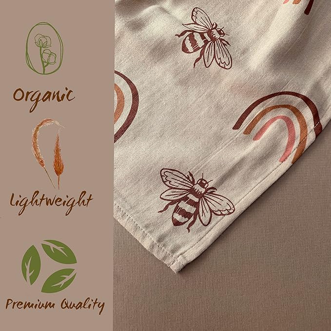 Leyl&Ari Muslin Baby Swaddle Blanket |100% Organic Cotton Receiving Blanket (Rainbow/Bee Set)