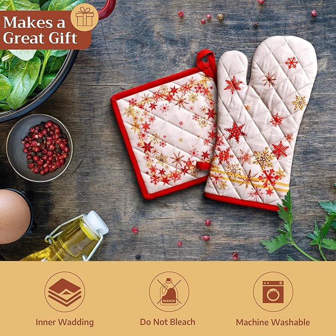Maison d' Hermine Pot Holders 100% Cotton Heat Resistant Potholders 8" x 8" Hot Pads with Loop for Thanksgiving Christmas Decorations BBQ Cooking Baking Handling Hot Pans (Pack of 1, Crystal Star)