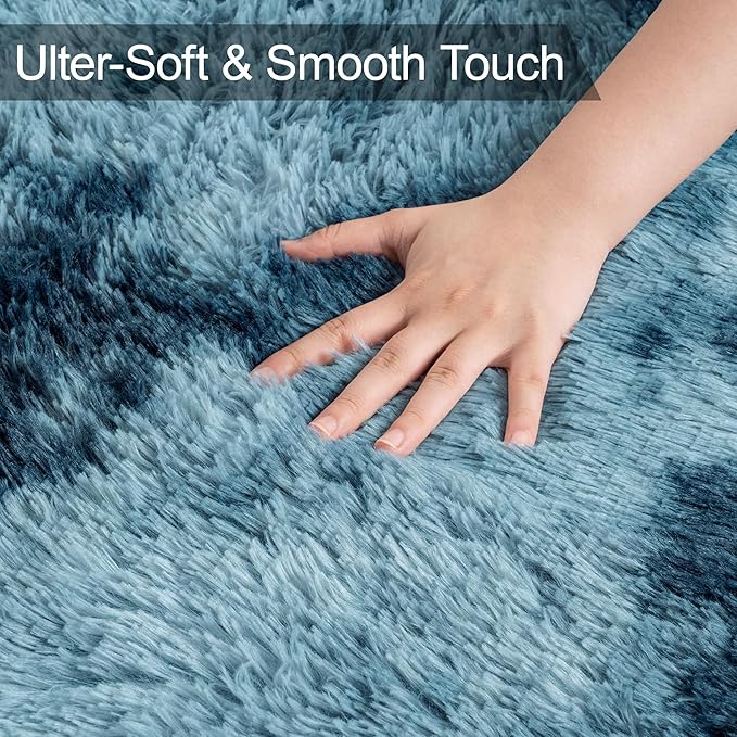 2x6 ft Soft Blue Runner Rugs for Bedroom Living Room Blue Fluffy Rug Plush Shag Carpet Non Slip Washable for Nursery Dorm Fuzzy Bedside Rug Runner for Kids Girls Room Home Decor