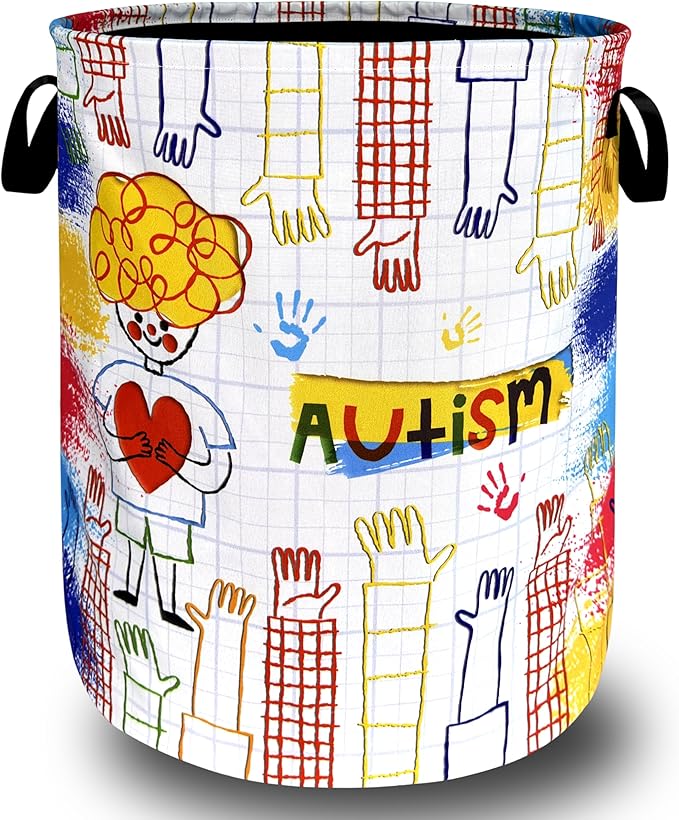 Funny Autism Awareness Laundry Hamper Oxford Cloth Colorful Autism Laundry Basket With Handle Portable Clothes Storage Basket Foldable Laundry Bag 18.9"x16.5" For Laundry Room/Bedroom/Bathrooms