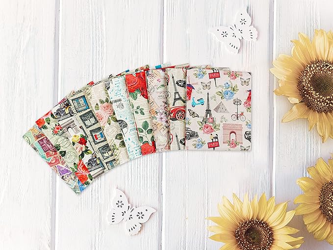 Craftido -25 Options- 100% Cotton Quilting Fabric Bundles 10pcs Fat Quarters 18”x21”-Medium Weight 5.2 oz- Soft Cotton for Quilting, Sewing Project, Patchwork, DIY Crafts – Paris Style