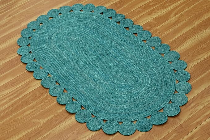 Oval Rug 10x18 Area Rug Kilim Rug Turquoise Solid Design 0.27 inches ThickIndoor Outdoor Rug Flatweave Rug High Traffic Area Lake House Bedroom Dining Room Living Room