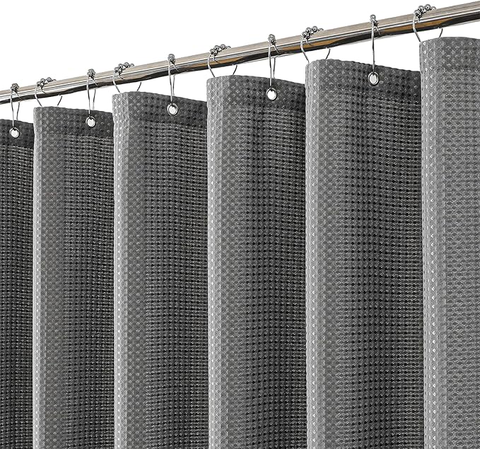meioro Grey Shower Curtain, Waffle Weave 256GSM Heavy Duty Textured Fabric Shower Curtains for Bathroom Hotel Spa, Luxury Weighted Polyester Cloth Bath Curtain Set with 12 Hooks, 72Wx78H
