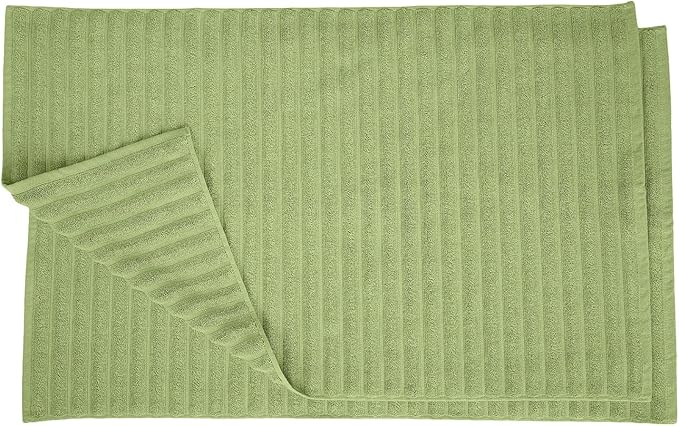 Superior Striped Bath Mat 2-Pack, 100% Combed Cotton, Luxury Spa Ribbed Texture, Durable and Washable Bathroom Mats - Terrace Green, 22" x 35" each