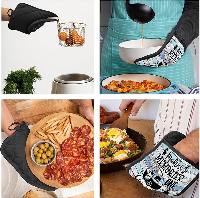 Camping Camper RV Gifts Pot Holders with Pockets, Making Memories One Campsite at a Time Pot Holders Heat Resistant Oven Mitts Hot Pads for Campsite RV Kitchen Baking Cooking