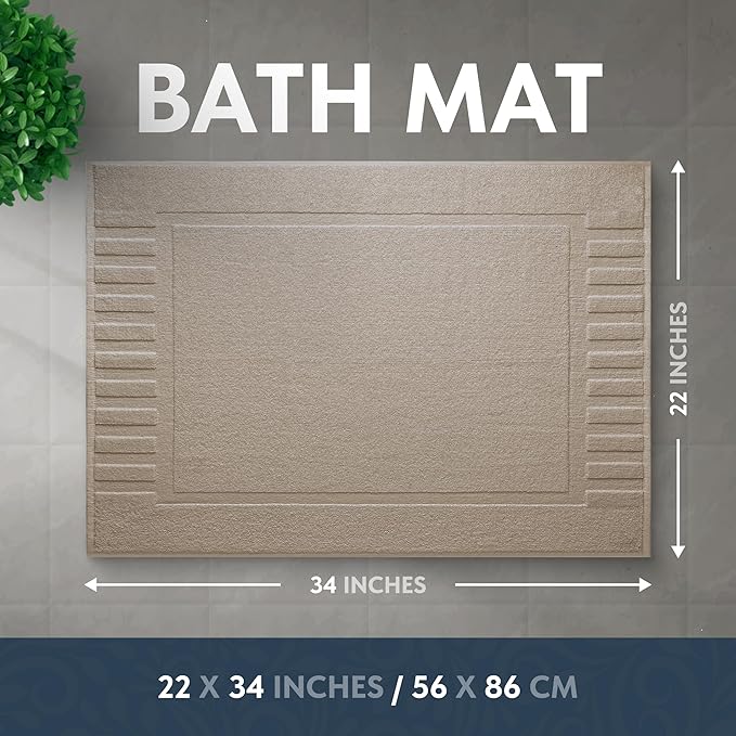 White Classic Luxury Bath Mat Floor Towel Set - Absorbent Cotton Hotel Spa Shower/Bathtub Mats [Not a Bathroom Rug] 22"x34" | 2 Pack | Taupe