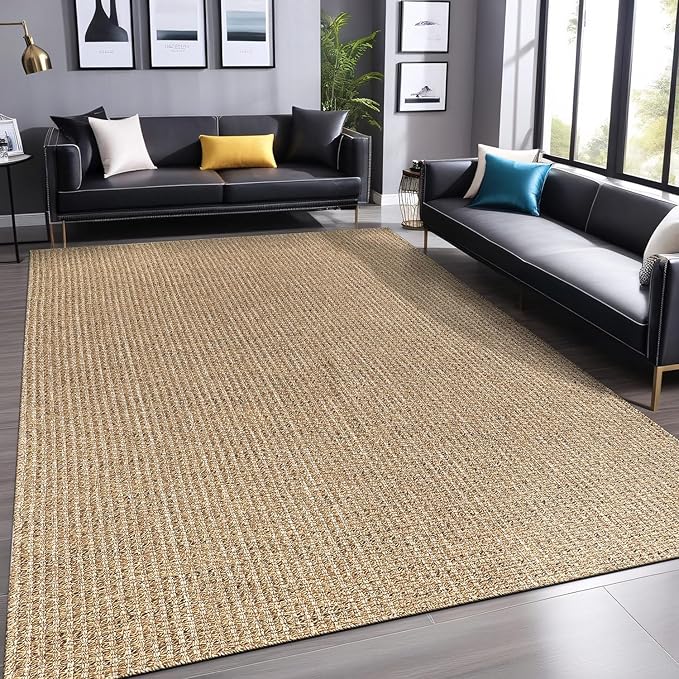 Easy Jute Rugs 4x6 Natural Color Living Room Indoor Outdoor Area Rug for Farmhouse Patio and Kitchen Rug High Traffic Washable Easy to Clean Solid Boho Woven Design Outside Carpet (4 x 6)