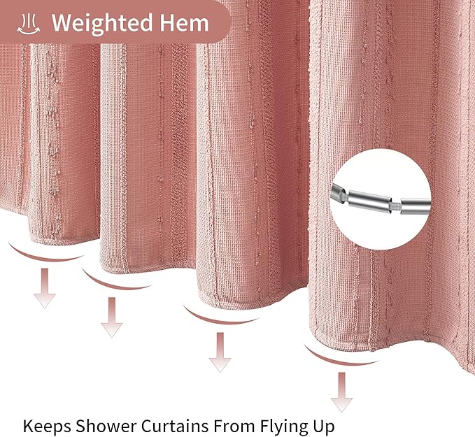 Lameirose Pink Shower Curtain Boho, Cotton Blend Waffle Shower Curtain Textured, Fabric Shower Curtains for Bathroom, Washable 72 x 72