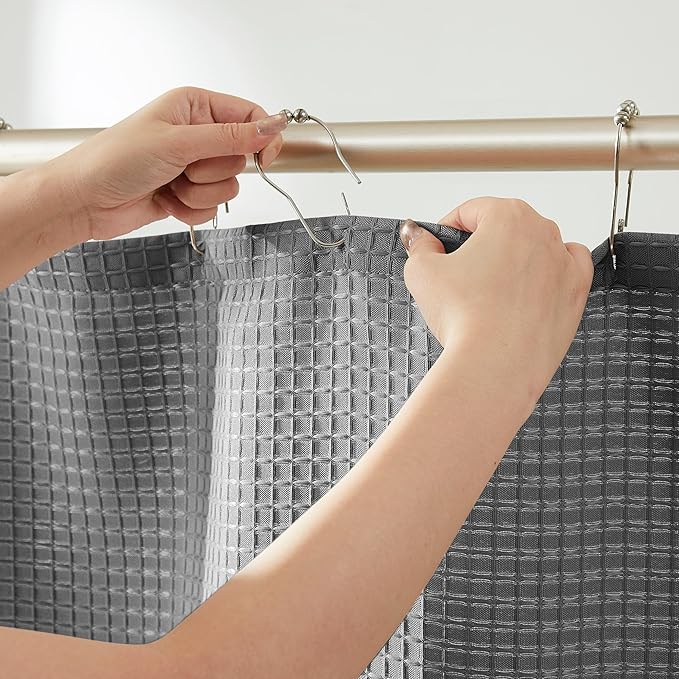 Indecor Home Luxury Waffle Weave Shower Curtain Elegant Hotel Style Fabric for Bathroom, Water Repellent, Machine Washable Dark Grey Waffle