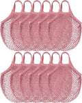 Eccliy 12 Pcs Reusable Mesh Grocery Bags Portable Cotton Produce Containers Washable Net Mesh Tote Bag Handle String Shopping(Pink)