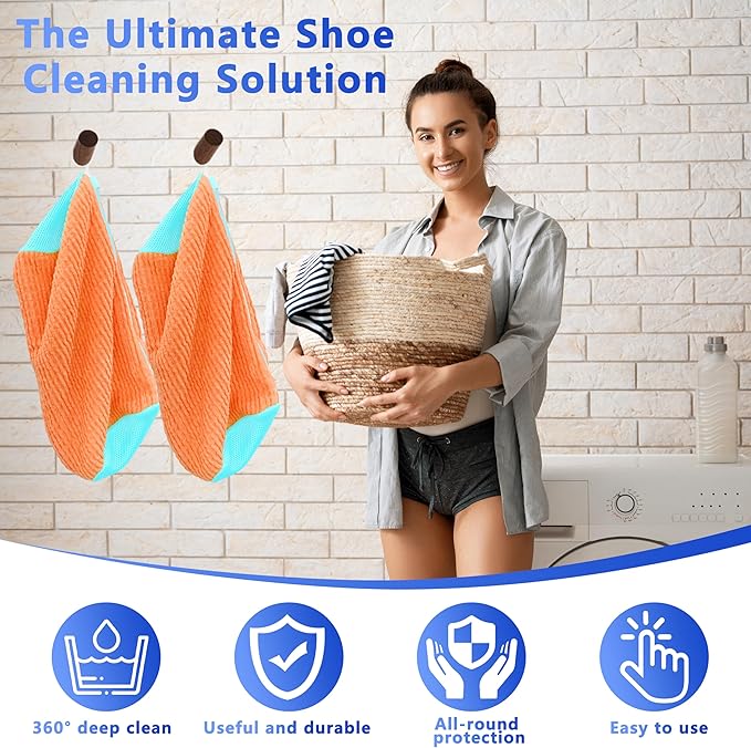 Xinambyh 2Pcs Reusable Shoe Washing Machine Bag for Washer and Dryer:Free Up Hands, Prevent Deformation,shoe bag with Zipper Protection Design, Use for all Shoes,Sports Shoes(Yellow) (A-Orange)