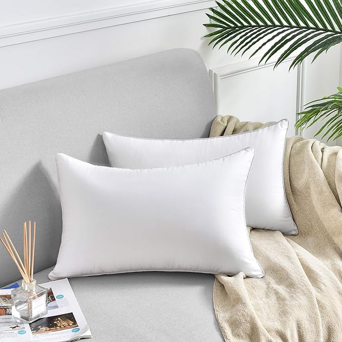 Oubonun 12 x 20 Lumbar Pillow (Set of 2) - 100% Cotton Cover - Rectangle Square Sofa Pillow Inserts - Decorative Pillow Pair - White Couch Pillow