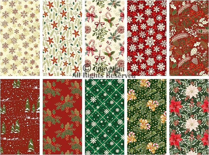 Craftido -25 Options- 100% Cotton Quilting Fabric Bundles 10pcs Fat Quarters 18”x21”-Medium Weight 5.2 oz- Soft Cotton for Quilting, Sewing Project, Patchwork, DIY Crafts – Winter Christmas