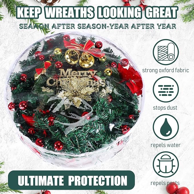 Zhengmy 3 Pcs 24 Inch Christmas Wreath Storage Bags transparent Wreath Storage Container Bulk Wreaths Box with Dual Zippers and Handles for Xmas Holiday Wreaths Garland