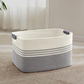 SunNewt 72L Large Laundry Basket with Leather Handles for Living Room Storage, Woven Rope Baskets Bin for Blanket, Kids Toy, Gifts, Wicker Hamper for Bedroom Dirty Clothes, 22"x17"x12" White Grey