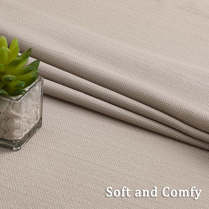 Lecloud Bessie Khaki Short Curtains 45 Inch Length 2 Panels, Faux Linen Light Filtering Curtains with Dual Rod Pocket, Farmhouse Small Window Curtain for Bedroom Living Room, Each 30 W x 45 L