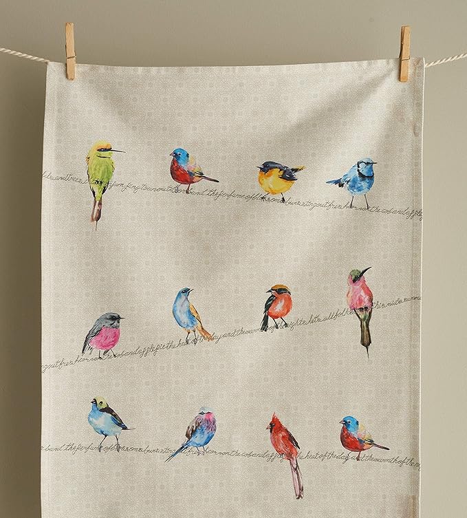 Maison d' Hermine Birdies on Wire Bundle Set 100% Cotton Set of 2 Kitchen Towels (20 Inch by 27.5 Inch) Oven Mitt (7.5 Inch by 13 Inch) and Set of 2 Pot Holders (8 Inch by 8 Inch)