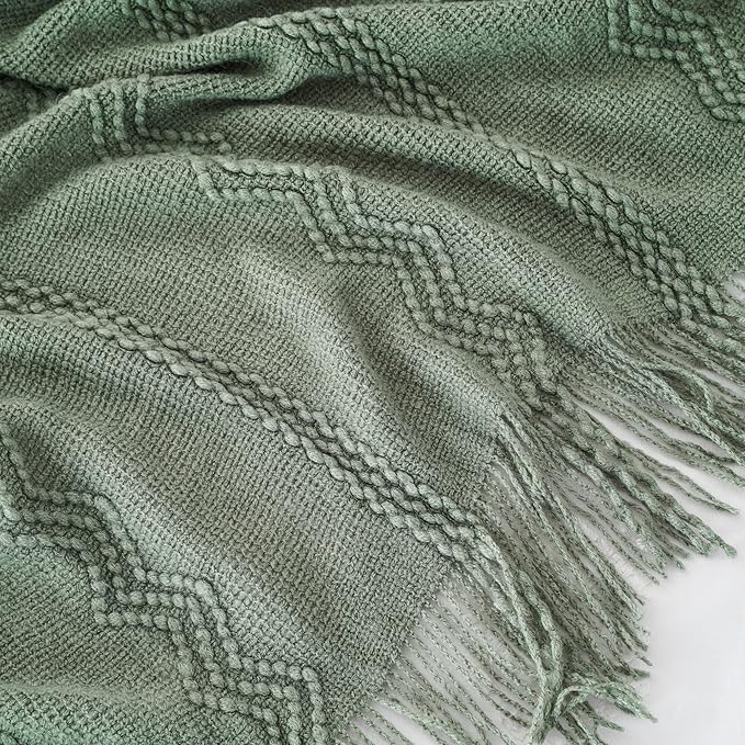 BATTILO HOME Sage Green Throw Blanket for Couch, Sage Green Decor, Knit Throw Blankets for Bed, Spring Throw Blanket Light Blue, 50"x60"