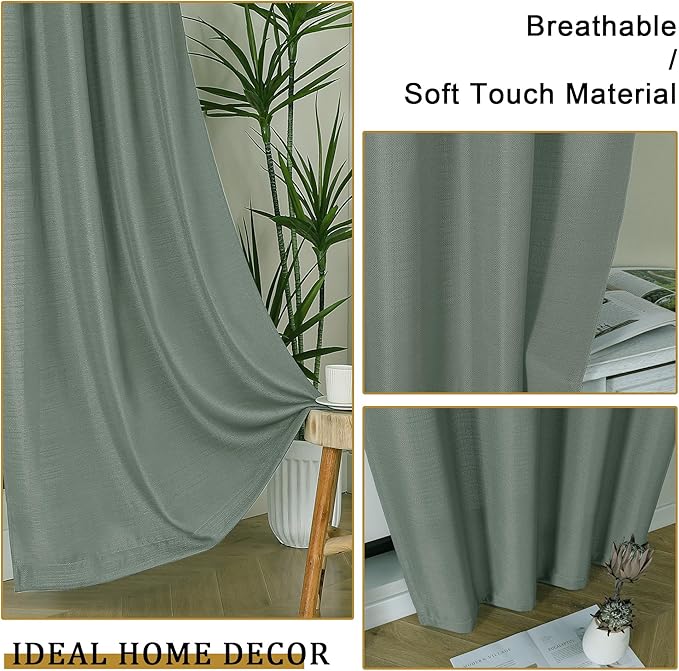 Lecloud Bessie Sage Green Curtains 96 Inches Long 2 Panels Set, Light Filtering Breathable Faux Linen Textured Curtains, Window Drapes with Rod Pocket for Living Room, Each 40 W x 96 L