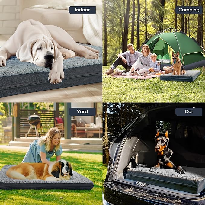 Sytopia 42" Dog Bed for Large Dogs – Waterproof, Washable, Removable Cover, Thick Orthopedic Support, Durable Multi- Size Comfort Clearance Indoor Flat Dog Bed, Dark Grey