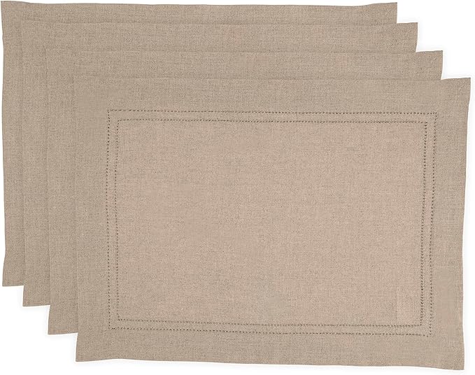 Solino Home Linen Placemats Set of 4 - Double Hemstitch Natural Placemats 14 x 19 Inch - 100% Pure Linen Table Place Mats for Spring, Easter