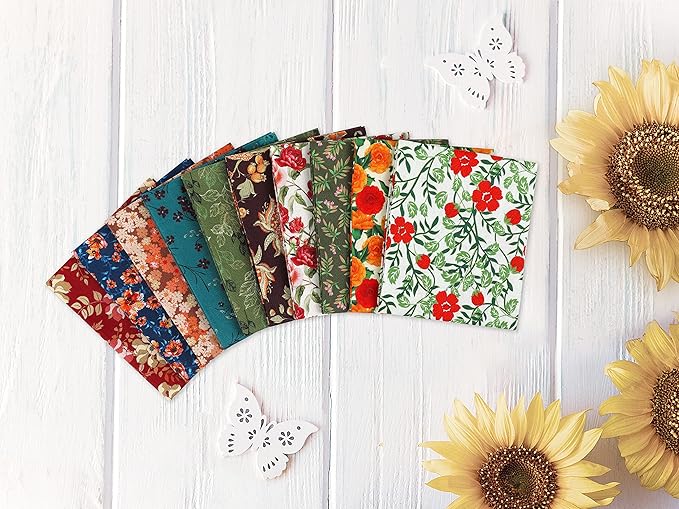 Craftido -25 Options- 100% Cotton Quilting Fabric Bundles 10pcs Fat Quarters 18”x21”-Medium Weight 5.2 oz- Soft Cotton for Quilting, Sewing Project, Patchwork, DIY Crafts - Retro Style