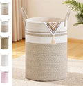 SunNewt Tall Laundry Basket with Handles, 72L Portable Dirty Clothes Hamper, Boho Cotton Rope Storage Bin for Blankets Kids Toys Gifts, Large Organizer for Baby Nursery Bedroom Bathroom, New Brown