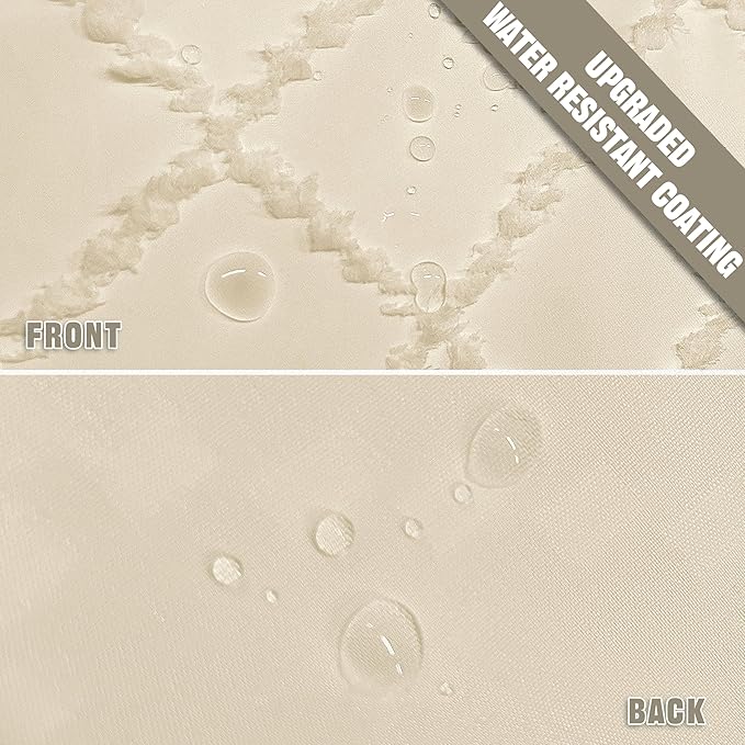 Siiluminisoy Extra Long Boho Farmhouse Shower Curtain - Woven Fabric Cream/Beige 84 Inch, 72 x 84 Tufted Chevron Textured Striped Modern Minimalist Cloth for Bathroom