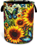 Beautiful Butterfly Sunflower Laundry Basket Oxford Cloth Laundry Hamper With Handle Foldable Portable Clothes Storage Basket 18.9 X 16.5 In Storage Bag For Laundry Room/Bathroom/Bedroom/Dormitories